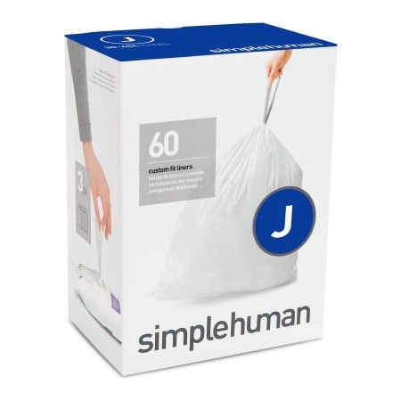 Simplehuman Trash Can Liner Code J - 10.5 Gallon, 21.1 X 28, 1.18 Mil, White, Pack of 240 CW0259